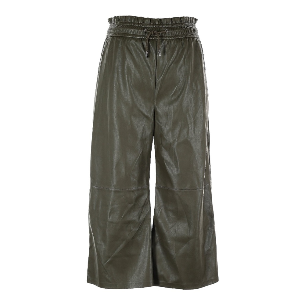 Suncoo Paris Pantalon Jimbo T4 XL Faux Leather Wide Leg Cropped Pants NWT Green